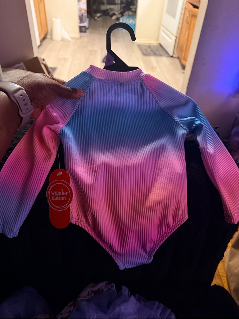 wonder nation Pink & Blue Ombre Long-Sleeve Kids Rashguard One-Piece